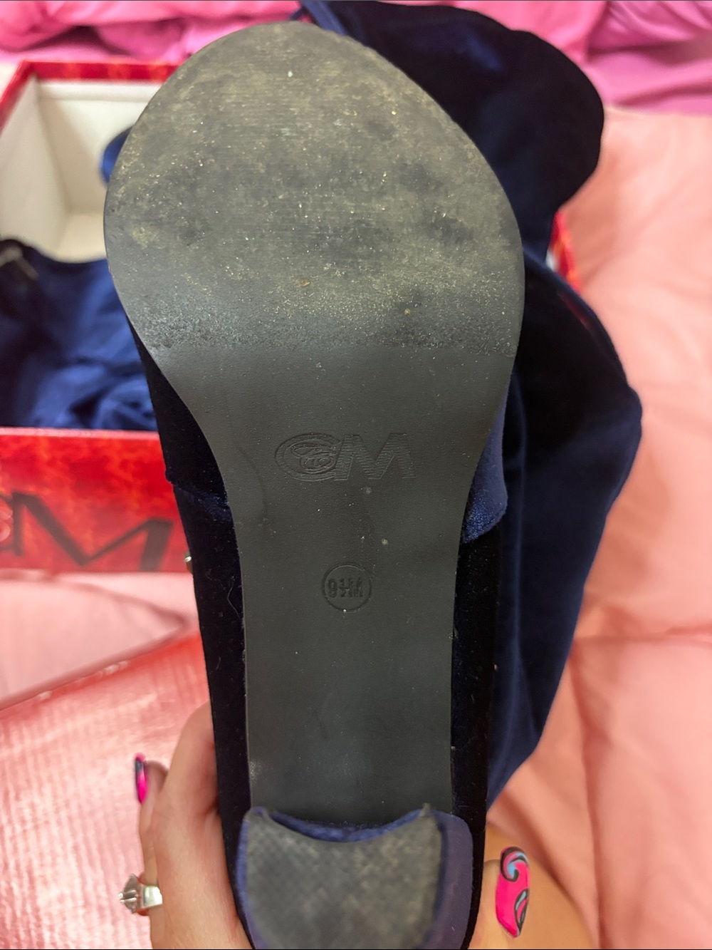 Chelsea Moreland Navy Velvet Over-the-Knee Boots - Picture 2 of 5